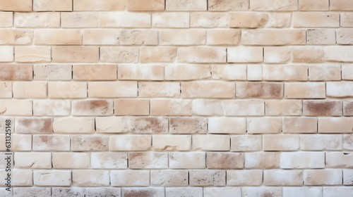 Generative AI   Cream and white brick wall texture background. Brickwork and stonework flooring backdrop interior design home style vintage old pattern clean with concrete uneven color beige bricks st