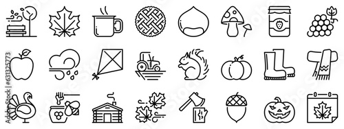 Line icons about autumn. Line icon on transparent background with editable stroke.