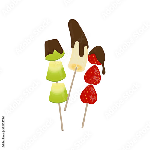 Logo Illustration of Fruit Satay Dipped in Melted Chocolate or Ice Kul kul