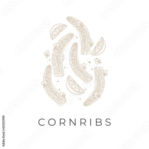 Corn Ribs Simple Line Art Vector Illustration Logo photo