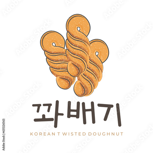 Korean Twisted Donuts Kkwabaegi line Art illustration logo