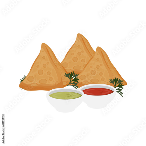 Savory Samosa With Sauce Vector Illustration Logo