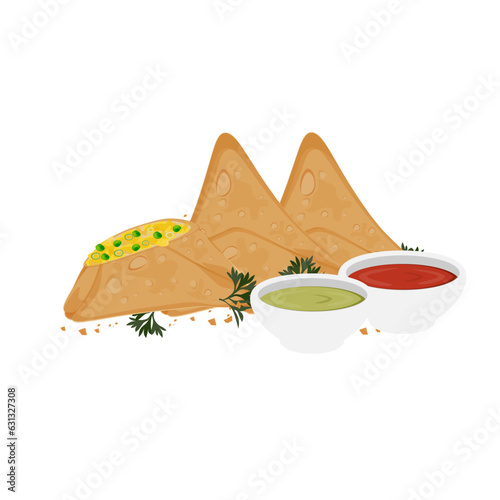 Indian Snack Samosa Illustration Logo With Delicious Filling