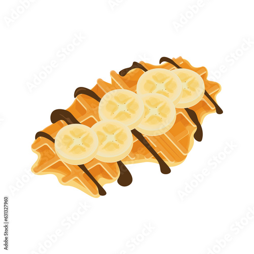 logo Illustration Croffle Croissant Waffle Topped With Sliced ​​Bananas and Chocolate