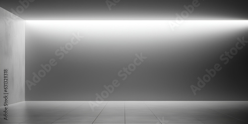 Empty Dark Room With Blank Frames Decorate Lights. Interior Background. 3d Render Illustration