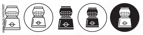 Candy Machine symbol Icon. Vector outlined flat set collection of bubble gum or sugar candy sweets treat at amusement park or fair. Logo sign mark of automatic vending glass slot display for kids 