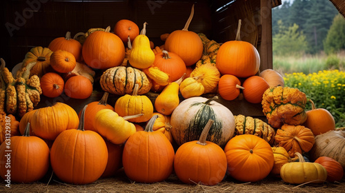 Pumpkins and Gourds Adorning a Bountiful Farm