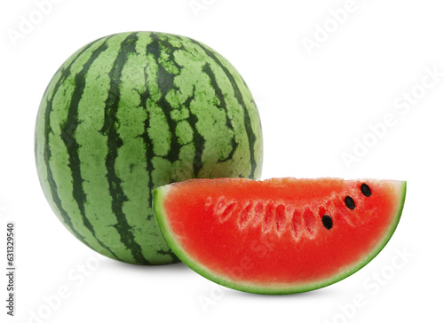 Delicious cut and whole ripe watermelons isolated on white