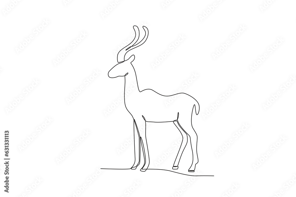 A long-horned deer. World animal day one-line drawing A long-horned deer. World animal day one-line drawing