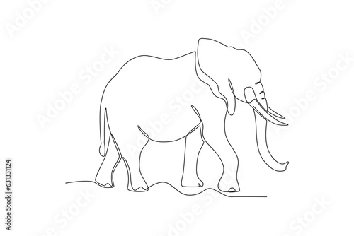 An elephant walking in the zoo. World animal day one-line drawing