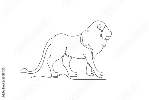A forest lion walking. World animal day one-line drawing