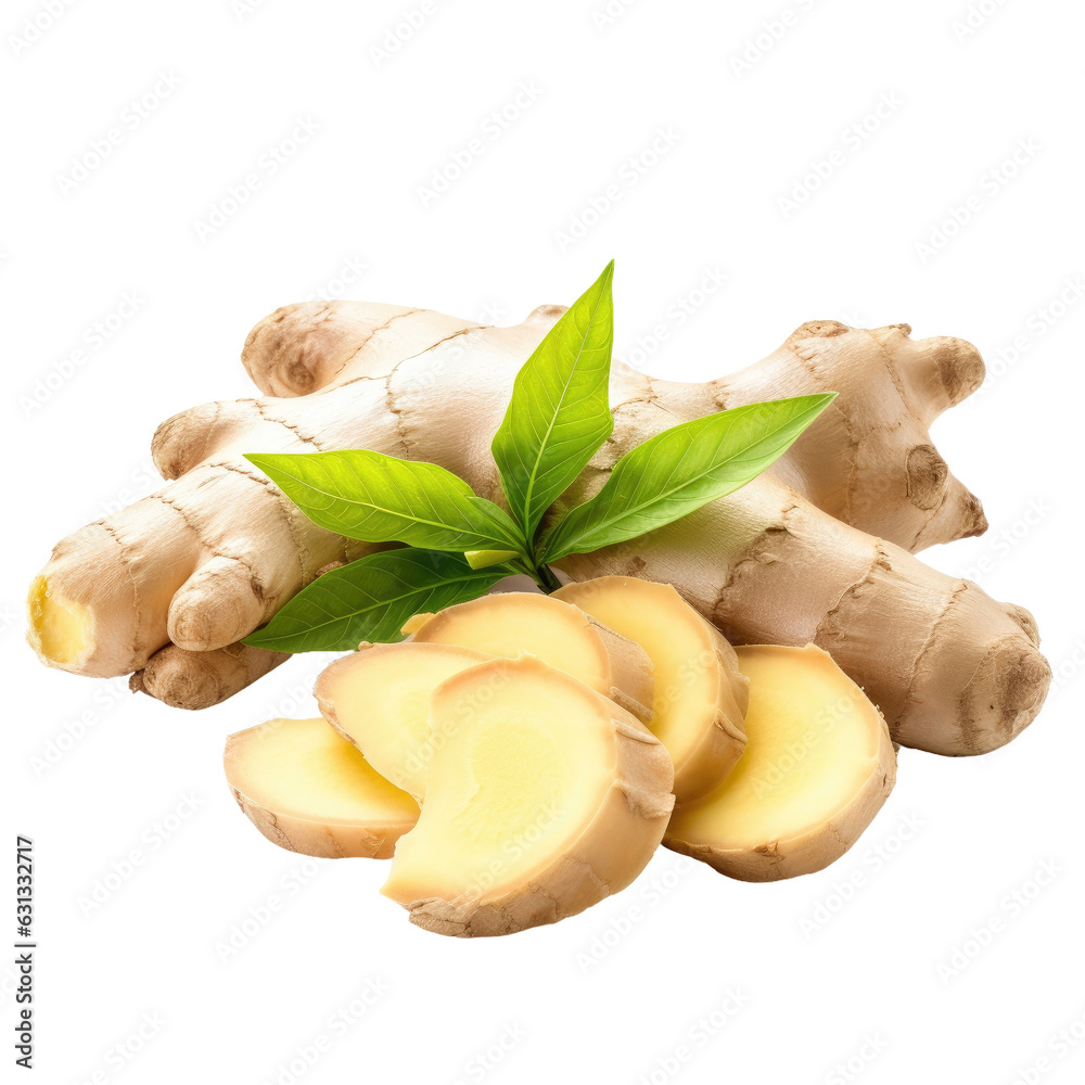 Fototapeta premium Fresh ginger with sliced isolated om transparent.
