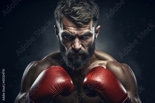 Male athlete boxing pose, angry face © Melipo-Art