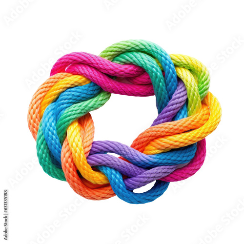 Colorful ropes braided together, symbolizing unity, on a transparent backround.