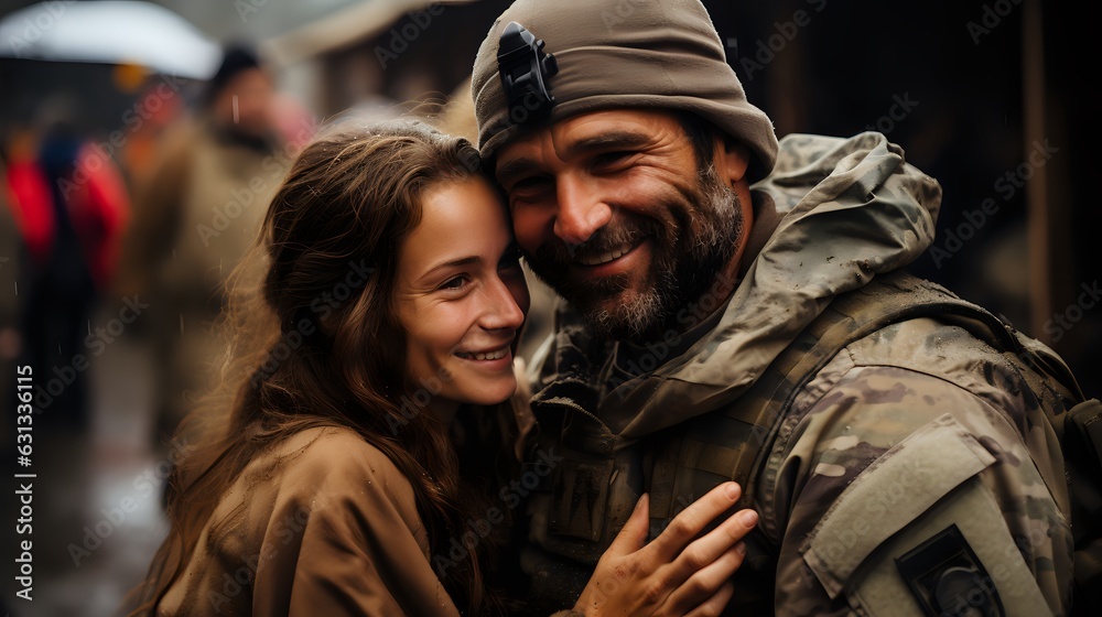 An emotional hug between soldiers returning from deployment An emotional hug between soldiers returning from deployment