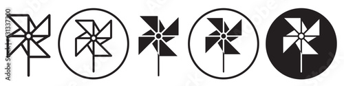 Pinwheel symbol Icon sign logo. Flat outlined set collection of paper origami art for kids and children to play funny game with joy. Entertainment fun propeller craft graphic.spinning wind mill sign