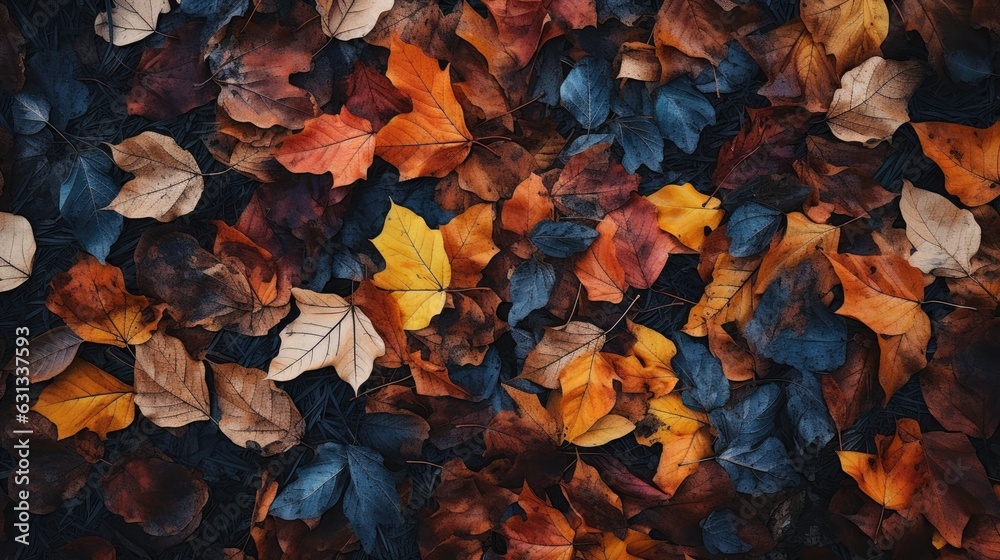 A lot of autumn leaves. Top view. Generative AI A lot of autumn leaves. Top view. Generative AI