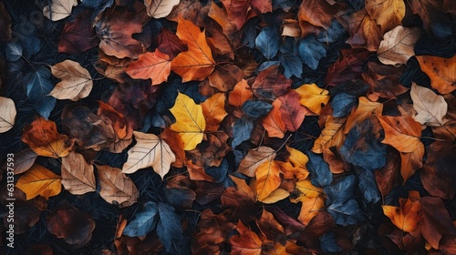 A lot of autumn leaves. Top view. Generative AI
