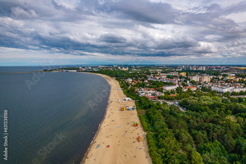 View of the coast of the sea and the city of Gdańsk