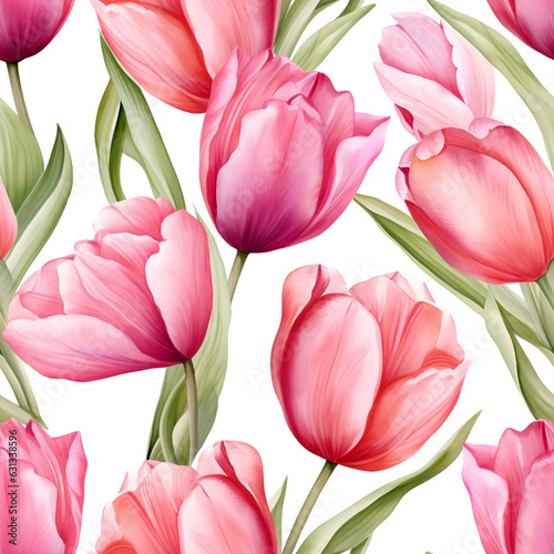 Seamless tulip pattern used in fabric design  wallpaper  and other decorative items.repeating pattern of tulips in different colors and sizes.  simple and elegant. intricate and detailed.