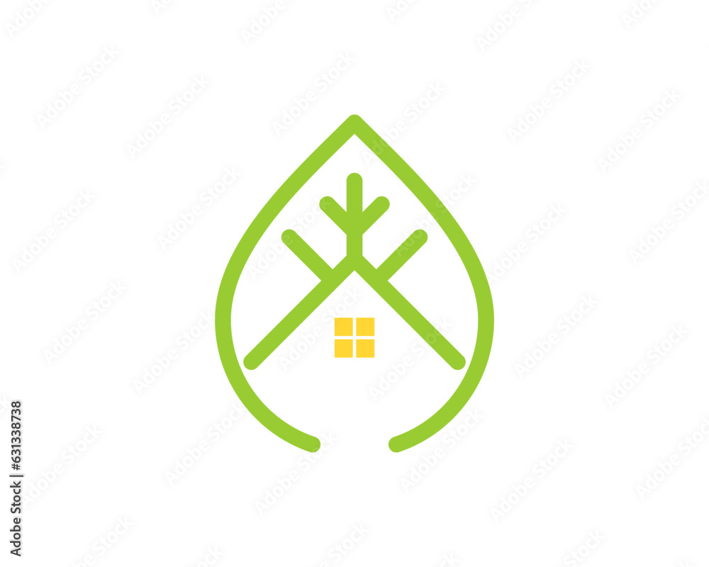 House and green leaf combination vector logo House and green leaf combination vector logo