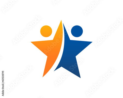 Happy people with star shape logo