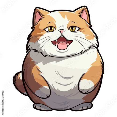 Cute fat cat sticker design, Funny crazy cartoon illustration