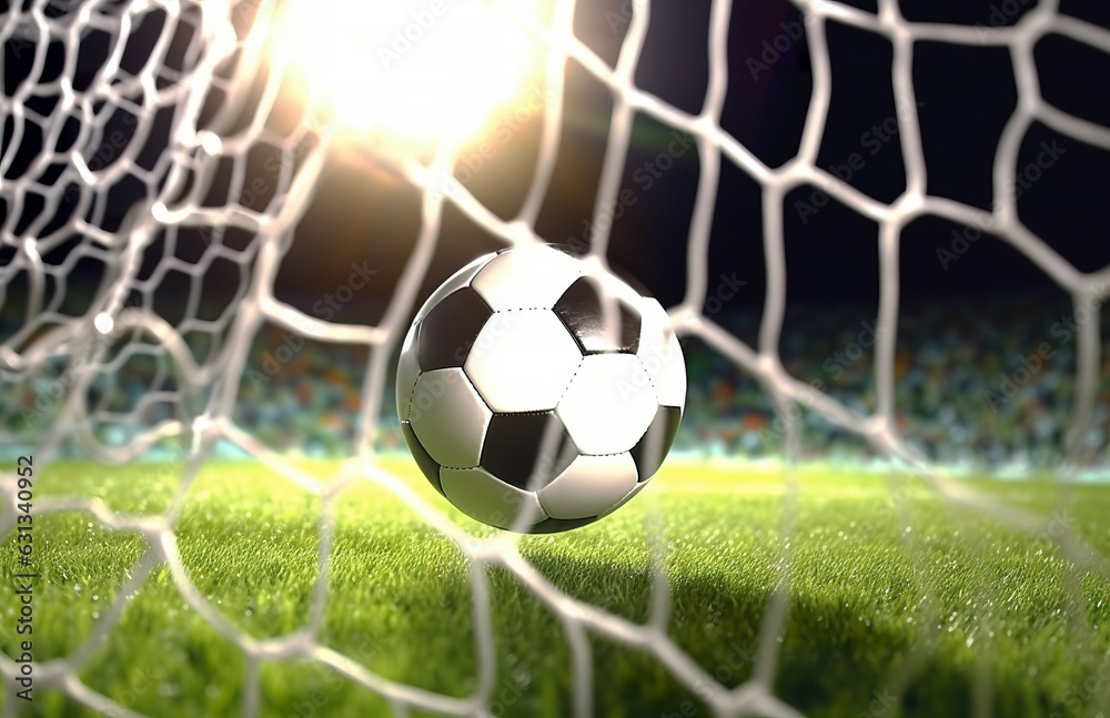 Fototapeta premium soccer ball in goal net