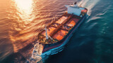 Aerial view of Large crude oil tanker in the ocean. Generative Ai
