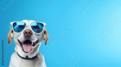 Vibrant, happy Labrador dog in sunglasses adds playfulness to projects. Perfect for online content and marketing materials © Amith_Gamagedara
