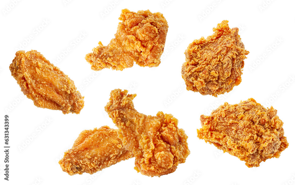 set of crispy fried chicken isolated on white background. set of crispy fried chicken isolated on white background.