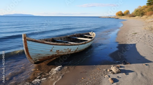 Tranquil Abandonment  Serene Lake and an Old Wooden Boat  generative ai