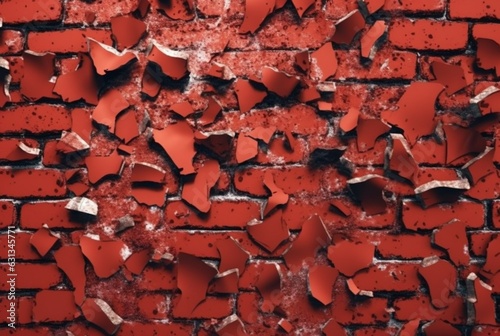 cracked red brick wall texture background. generative ai