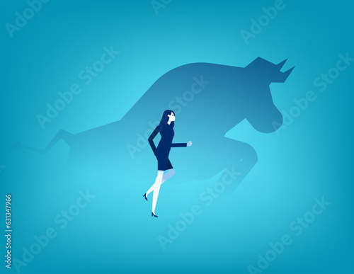 Business run with the bull. Business investors get more profits concept