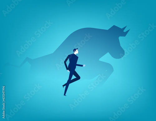 Business run with the bull. Business investors get more profits concept