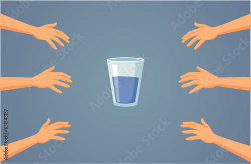Summer People Reaching for a Glass of Water Vector Cartoon. Water shortage conceptual illustration of many thirsty humans 

