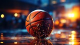 Fiery Basketball Action: The Winning Shot, basketaball fire and splash, generative ai