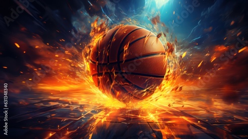 Fiery Basketball Action: The Winning Shot, basketaball fire and splash, generative ai ©  freeprompt