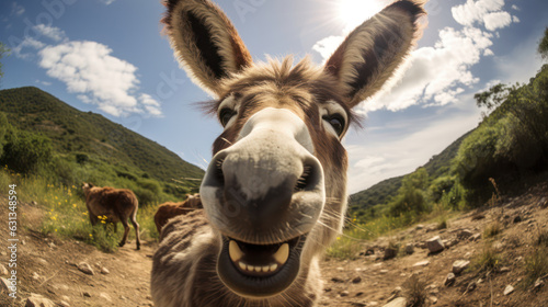 Obraz na płótnie Fisheye Lens Selfie of a happy donkey