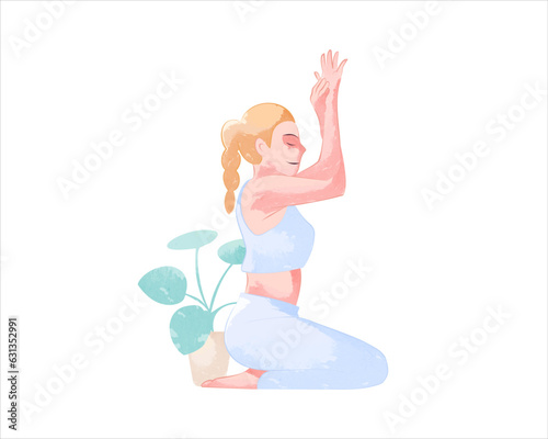 Hand drawn vector watercolor yoga poses
