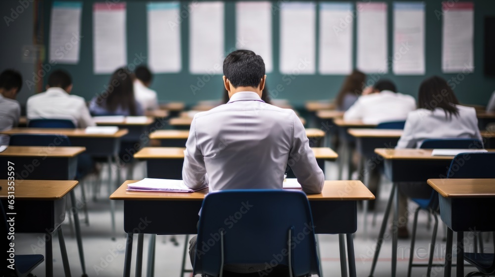 teacher grading papers in a quiet classroom generative ai