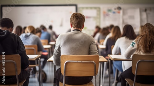 teacher grading papers in a quiet classroom generative ai