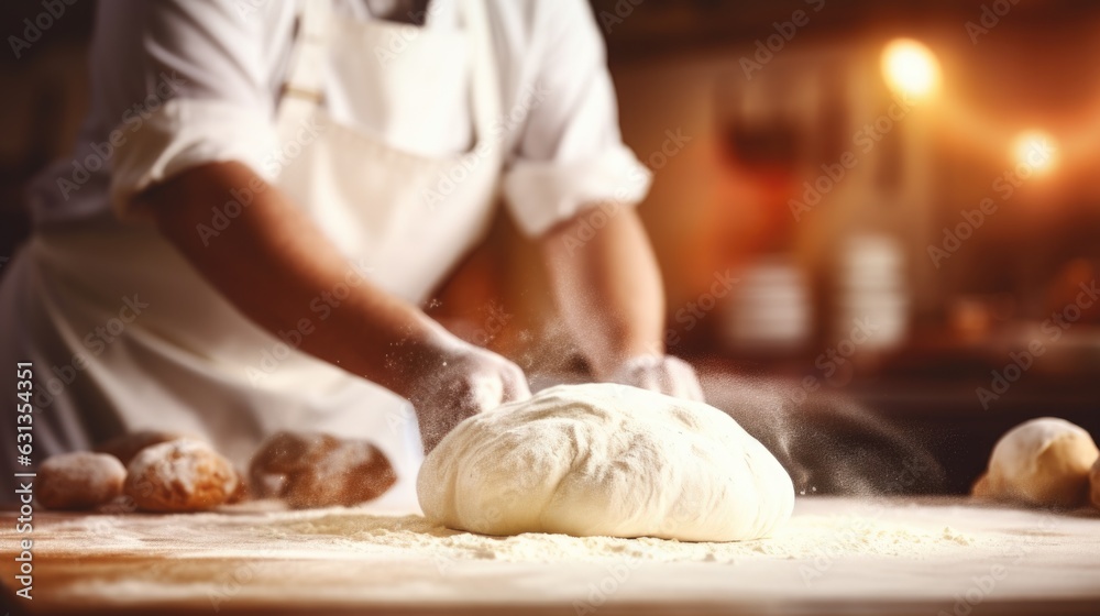 baker kneading dough in a bakery generative ai