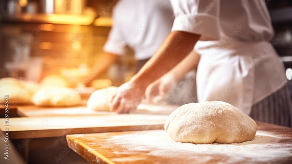 baker kneading dough in a bakery generative ai