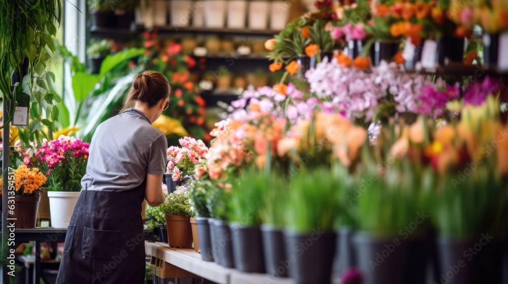 florist arranging flowers in a flower shop generative ai florist arranging flowers in a flower shop generative ai