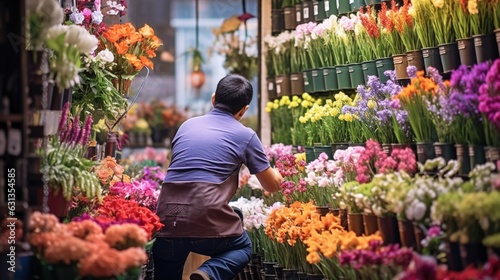 florist arranging flowers in a flower shop generative ai © ThisDesign