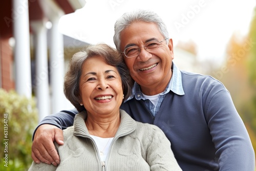 Happy smiling Hispanic senior couple looking at the camera.  © Adriana