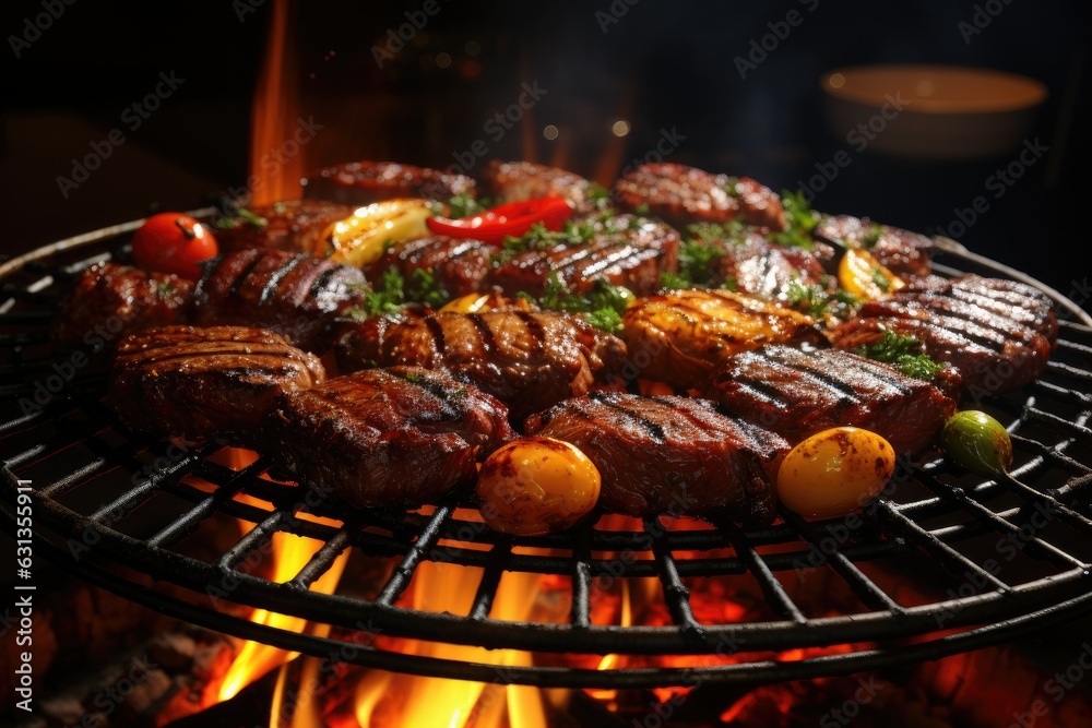 Close-Up Shot of a Sizzling Grill with Various Meats