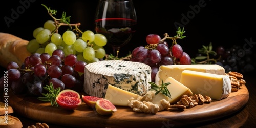 Glass of Red Wine Paired with a Gourmet Cheese Platter