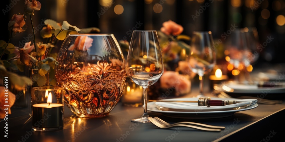 Beautifully Set Table with Wine Glasses and Candles